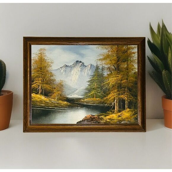 Vintage Signed Anne Framed Canvas Mountain River Landscape Painting - Picture 1 of 5